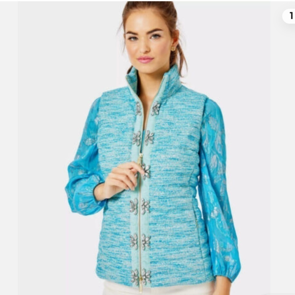 Lilly Pulitzer Noella Crystal Embellished Vest Turquoise Oasis Resort Vest XS